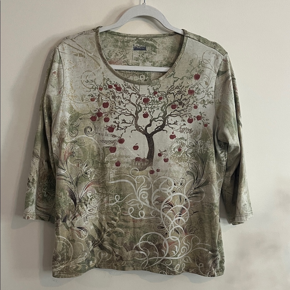 Vintage Basic Edition Whimsical 2000s Top Earthy Green Tree L Whimsical 90s